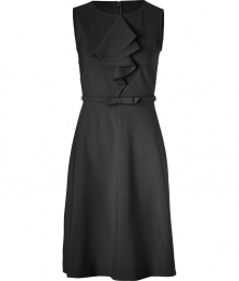 With its immaculate tailoring and softly cascading ruffle, Valentinos stretch sheath is an elegant way to wear the brands iconic look - Round neckline, sleeveless, hidden back zip, belted waistline, leather lined fabric bow belt, side belt loops - Fitted top, full skirt - Wear with pointy-toe pumps and an envelope clutch With its immaculate tailoring and softly cascading ruffle, Valentinos stretch sheath is an elegant way to wear the brands iconic look - Round neckline, sleeveless, hidden back zip, belted waistline, leather lined fabric bow belt, side belt loops - Fitted top, full skirt - Wear with pointy-toe pumps and an envelope clutch
