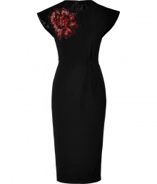 Blossom into evening glamour in LWren Scotts exquisitely tailored sheath dress, finished with an oversized shimmering sequined flower for radiant results guaranteed to make an impact - Round neckline, cap sleeves, triple pleat detail at waist, hidden back zip, kick-pleat - Loosely fitted top, tailored waist, mid-length - Wear with streamlined accessories and a statement box clutch Blossom into evening glamour in LWren Scotts exquisitely tailored sheath dress, finished with an oversized shimmering sequined flower for radiant results guaranteed to make an impact - Round neckline, cap sleeves, triple pleat detail at waist, hidden back zip, kick-pleat - Loosely fitted top, tailored waist, mid-length - Wear with streamlined accessories and a statement box clutch
