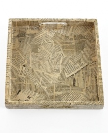 Newsflash: shredded bits of French newspaper make every Heart of Haiti tray truly one of a kind, but each tell the story of Haiti's dedicated artisans. Use for serving drinks, organizing cosmetics or corralling magazines. Newsflash: shredded bits of French newspaper make every Heart of Haiti tray truly one of a kind, but each tell the story of Haiti's dedicated artisans. Use for serving drinks, organizing cosmetics or corralling magazines.