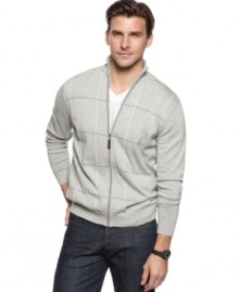 Zip up in the handsome seasonal style of this classic windowpane sweater, crafted in smooth cotton by Tasso Elba. Zip up in the handsome seasonal style of this classic windowpane sweater, crafted in smooth cotton by Tasso Elba.
