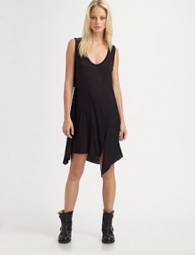 Plunging, sleeveless scoopneck with an edgy open back and asymmetrical hem. ScoopneckSleevelessPull-on styleAsymmetrical semi-sheer hemOpen lower backAbout 23 from natural waistFully linedBody: rayon, trim: polyesterHand washImportedModel shown is 5'9½ (176cm) wearing US size 4.