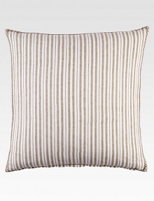 A sophsticated stripe on pure linen, hand-printed with hand-stitched edging.Hidden zip closure20 X 20LinenMachine wash or spot cleanImported