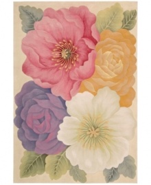 Plush texture. Sumptuous style. With meticulous hand carving, lush detail and a velvety soft finish, Nourison's hand-tufted rug from the Tropics collection delights the senses like never before. Oversized, ornately detailed florals bloom in stunning sunset hues for an exquisitely cultivated result. Plush texture. Sumptuous style. With meticulous hand carving, lush detail and a velvety soft finish, Nourison's hand-tufted rug from the Tropics collection delights the senses like never before. Oversized, ornately detailed florals bloom in stunning sunset hues for an exquisitely cultivated result.