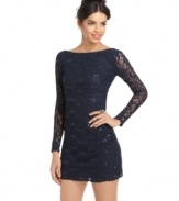 Lace and sequins dazzle on Jump's mini dress. The back is super-low cut for extra sizzle!