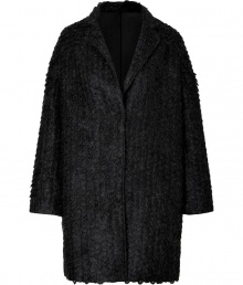 Cold weather looks get an ultra cool infusion with Vanessa Brunos jet black textural mohair mix coat, tailored with a contemporary cut for an edgy urban finish - Notched lapel, long sleeves, hidden front closures, relaxed oversized fit - Pair with slim fitting trousers and fashion-forward boots Cold weather looks get an ultra cool infusion with Vanessa Brunos jet black textural mohair mix coat, tailored with a contemporary cut for an edgy urban finish - Notched lapel, long sleeves, hidden front closures, relaxed oversized fit - Pair with slim fitting trousers and fashion-forward boots