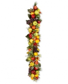 Invigorate your space this holiday season with the vibrant look of this colorful Mixed Fruit holiday garland. It features a myriad of fruits clustered with pine branches, showcasing one festive harvest. Invigorate your space this holiday season with the vibrant look of this colorful Mixed Fruit holiday garland. It features a myriad of fruits clustered with pine branches, showcasing one festive harvest.