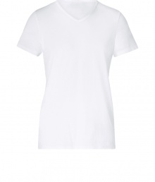 Stylish t-shirt in fine, pure white cotton - Supremely soft, lightweight material ideal for summer layering - V-neck and short sleeves - Slimmer cut tapers gently through waist - An indispensable basic in any wardrobe, easily dressed up or down - Wear solo or layer beneath a blazer or cardigan and pair with jeans, chinos, shorts or linen trousers Stylish t-shirt in fine, pure white cotton - Supremely soft, lightweight material ideal for summer layering - V-neck and short sleeves - Slimmer cut tapers gently through waist - An indispensable basic in any wardrobe, easily dressed up or down - Wear solo or layer beneath a blazer or cardigan and pair with jeans, chinos, shorts or linen trousers