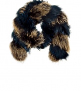 Opulent accessories are de rigueur this season, and Steffen Schrauts petrol raccoon scarf adds a lusciously luxe touch to any ensemble - Elegant and on trend in a silver and mustard stripe - Shorter stole cut drapes around the neck - The ideal addition to streamlined fall looks - Pair with everything from business suit and sheath dresses to cashmere pullovers and leather jackets
