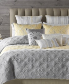 Two to tango. Allover embroidery renders supreme texture in this Tango comforter set from Bryan Keith, featuring a delicate color palette of muted gray, yellow and white for a soothing appeal. Shams and decorative pillows offer complementary embroidered designs for a complete look that pays close attention to detail. Pair with matching window panels. Two to tango. Allover embroidery renders supreme texture in this Tango comforter set from Bryan Keith, featuring a delicate color palette of muted gray, yellow and white for a soothing appeal. Shams and decorative pillows offer complementary embroidered designs for a complete look that pays close attention to detail. Pair with matching window panels.