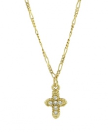 Let your devotion shine in Vatican's religious-inspired jewelry. Pendant features a traditional cross accented by sparkling, round-cut rhinestones. Setting and chain crafted in gold tone mixed metal. Approximate length: 16 inches + 3-inch extender. Approximate drop: 1/2 inch. Let your devotion shine in Vatican's religious-inspired jewelry. Pendant features a traditional cross accented by sparkling, round-cut rhinestones. Setting and chain crafted in gold tone mixed metal. Approximate length: 16 inches + 3-inch extender. Approximate drop: 1/2 inch.