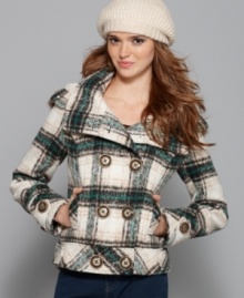 Dollhouse's plaid jacket is oh-so-cute with a fashionable length that is nothing short of chic! Wear it with jeans or a flirty mini skirt for some preppy fun. Dollhouse's plaid jacket is oh-so-cute with a fashionable length that is nothing short of chic! Wear it with jeans or a flirty mini skirt for some preppy fun.