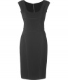 Luxurious dress in fine rayon blend - classic color black - very comfortable due to stretch content - feminine figure hugging shift cut, no sleeves - skirt in typical pencil knee length - elegant crew neck - two-way zipper - a dream dress, visibly noble and sophisticated - sensational 6 pound slimming effect - a carreer booster at the job, a hit for posh evening events - pairs with all kind of jewelery from pearls to a gold necklace to rhinestones