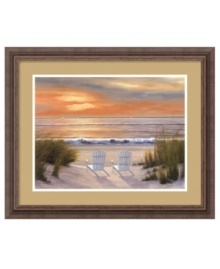 Set the romance. Seating for two and a perfect summer sky make the Paradise Sunset art print well-suited for a beach house or bedroom. A rustic, weathered wood frame adds to light and easy mood. Set the romance. Seating for two and a perfect summer sky make the Paradise Sunset art print well-suited for a beach house or bedroom. A rustic, weathered wood frame adds to light and easy mood.