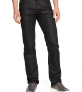 Not a shot in the dark. These coated denim jeans from Guess are a sure-fire pick for a perfect look for the bars.