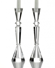 Straight faceted cuts in crystal Essex candle holders refract light for eye-catching shine no matter how you look at it. Bold geometric shapes appeal in modern settings and make a beautiful gift for style-minded brides. Straight faceted cuts in crystal Essex candle holders refract light for eye-catching shine no matter how you look at it. Bold geometric shapes appeal in modern settings and make a beautiful gift for style-minded brides.