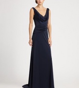 Shimmering sequins and an artfully draped neckline define this evening-perfect style.Cowl necklineSequined underlayDraped waistLow backConcealed side zipFully linedAbout 46 from natural waistPolyesterDry cleanImportedModel shown is 5'11 (180cm) wearing US size 4. 