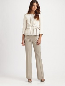 A perfectly tailored trouser featuring classic creases, visible stitches decorating slash pockets and back waist darts.Hook-and-eye closureZip flyFront and back pocketsBack waist dartsInseam, about 3496% virgin wool/4% elastaneDry cleanImported of Italian fabric Model shown is 5'9½ (176cm) wearing US size 4. OUR FIT MODEL RECOMMENDS ordering true size. A perfectly tailored trouser featuring classic creases, visible stitches decorating slash pockets and back waist darts.Hook-and-eye closureZip flyFront and back pocketsBack waist dartsInseam, about 3496% virgin wool/4% elastaneDry cleanImported of Italian fabric Model shown is 5'9½ (176cm) wearing US size 4. OUR FIT MODEL RECOMMENDS ordering true size.