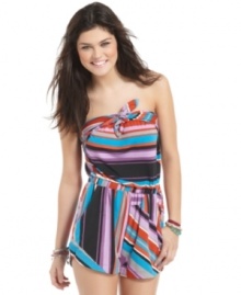 Fire infuses the everyday romper with vixen style in this striped, tie-front number that compels you to work it! Fire infuses the everyday romper with vixen style in this striped, tie-front number that compels you to work it!