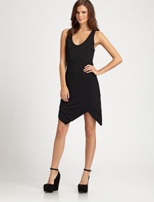 The edgier side of the little black dress with an angled double hem.ScoopneckSleevelessAbout 22 from natural waist74% acetate/20% nylon/6% elastaneDry cleanMade in USA of imported fabric Model shown is 5'9½ (176cm) wearing US size Small. The edgier side of the little black dress with an angled double hem.ScoopneckSleevelessAbout 22 from natural waist74% acetate/20% nylon/6% elastaneDry cleanMade in USA of imported fabric Model shown is 5'9½ (176cm) wearing US size Small.