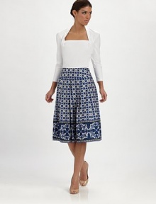 Made from Italian cotton, this modern top has a dramatic neckline, relaxed fit and just the right amount of stretch. Square necklineThree-quarter sleevesPull-on styleAbout 25 from shoulder to hem96% cotton/4% elastaneMachine washImported of Italian fabric