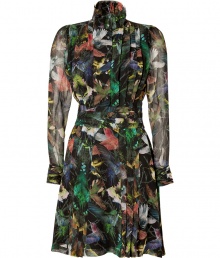 Feminine looks get a sharply tailored finish in McQ Alexander McQueens hummingbird printed dress, detailed in stretch silk for that ultra modern feel - Frayed pleated stand-up collar, sheer long sleeves, buttoned cuffs, partial button-down front, pleated throughout, hidden side zip - Feminine tailored fit - Team with sky-high platforms and a lady-chic handbag Feminine looks get a sharply tailored finish in McQ Alexander McQueens hummingbird printed dress, detailed in stretch silk for that ultra modern feel - Frayed pleated stand-up collar, sheer long sleeves, buttoned cuffs, partial button-down front, pleated throughout, hidden side zip - Feminine tailored fit - Team with sky-high platforms and a lady-chic handbag