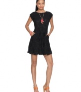 A cutout bow-tie back lightens up this all-lace Bar III A-line dress for a darkly romantic spring look!
