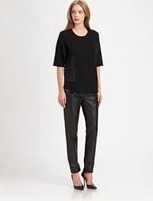 Contrasting lace paneling, silk trim and slouchy sleeves restore this lightweight wool crewneck. Ribbed crewneckDropped shouldersElbow-length sleevesLace trimContrasting lace backBody: Merino wool; Contrast: SilkDry cleanImportedModel shown is 5'9 (176cm) wearing US size Small. Contrasting lace paneling, silk trim and slouchy sleeves restore this lightweight wool crewneck. Ribbed crewneckDropped shouldersElbow-length sleevesLace trimContrasting lace backBody: Merino wool; Contrast: SilkDry cleanImportedModel shown is 5'9 (176cm) wearing US size Small.
