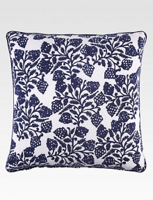 The art of hand-block printing is gracefully illustrated in this pretty siwrling berry pattern with hand-stitched details and edging.Hidden zip closure20 X 20Linen/cottonMachine washImported