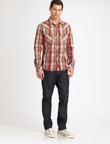 Rich indigo wash and contrast stitching defines this denim classic, rendered in premium cotton and slightly tapered through the leg.Five-pocket styleInseam, about 34CottonMachine washMade in USA Rich indigo wash and contrast stitching defines this denim classic, rendered in premium cotton and slightly tapered through the leg.Five-pocket styleInseam, about 34CottonMachine washMade in USA