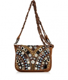 Unleash your urban traveler with Antik Batiks embellished crossbody bag, detailed with beads and mirrors for that cool global feel - Flap with hidden magnetic closure, inside zippered back wall pocket, removable twisted chain double shoulder straps, protective feel, vintage-effect leather - Team with floral hippie dresses and boots, or with cool layered separates and colorful chunky jewelry
