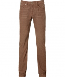 Stylish pant in fine wale tobacco corduroy - Modern slim cut - Light whisker detail - Traditional five pocket style with button closure and belt loops - Pair with t-shirts or denim button downs and trainers - Inseam: 34.3 Front rise: 10.6 - Back rise: 14.2 - Width of legs: 7.9 - Measured in size 32 Material: 100%Cotton Stylish pant in fine wale tobacco corduroy - Modern slim cut - Light whisker detail - Traditional five pocket style with button closure and belt loops - Pair with t-shirts or denim button downs and trainers - Inseam: 34.3 Front rise: 10.6 - Back rise: 14.2 - Width of legs: 7.9 - Measured in size 32 Material: 100%Cotton