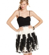 Look like a dream in this spaghetti-strap dress from City Triangles! A rhinestone-studded belt, sweetheart neckline and floral designs create a fab ensemble!