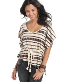 Weathered stripes and a chic rope belt upgrades this Miss Chievous top from cute to irresistible! Rock it with your beloved jeggings for a day out with the girls! Weathered stripes and a chic rope belt upgrades this Miss Chievous top from cute to irresistible! Rock it with your beloved jeggings for a day out with the girls!