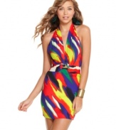 An explosion of invigorating colors -- plus a feisty, halter strap design -- makes this dress from Rampage a total party!