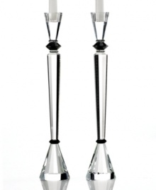 Straight faceted cuts and glamorous black accents in crystal Essex candle holders refract light for eye-catching shine no matter how you look at it. Bold geometric shapes appeal in modern settings and make a beautiful gift for style-minded brides. Straight faceted cuts and glamorous black accents in crystal Essex candle holders refract light for eye-catching shine no matter how you look at it. Bold geometric shapes appeal in modern settings and make a beautiful gift for style-minded brides.