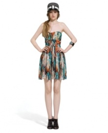 Day or night depending on how it's styled, this Bar III little number features a splashy painterly print and sexy corset-style bodice! Day or night depending on how it's styled, this Bar III little number features a splashy painterly print and sexy corset-style bodice!