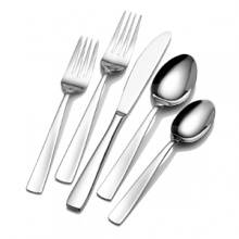 A simple and clean flatware pattern with mirror finish is perfect for any occasion! Set of 101 pieces includes: 12 5-piece place settings, 12 matching steak knives, 12 extra teaspoons, 12 extra salad forks, and 1 5-piece hostess set. A simple and clean flatware pattern with mirror finish is perfect for any occasion! Set of 101 pieces includes: 12 5-piece place settings, 12 matching steak knives, 12 extra teaspoons, 12 extra salad forks, and 1 5-piece hostess set.