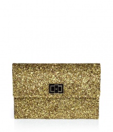 Pack a seriously stylish punch with this glitter-covered clutch from cult-favorite accessory designer Anya Hindmarch - Classic rectangle shape, front 14kt gold-plated twist-lock closure, allover glitter embellishment - Style with a sleek cocktail frock or a flirty club-ready look Pack a seriously stylish punch with this glitter-covered clutch from cult-favorite accessory designer Anya Hindmarch - Classic rectangle shape, front 14kt gold-plated twist-lock closure, allover glitter embellishment - Style with a sleek cocktail frock or a flirty club-ready look