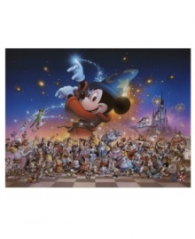Mickey Mouse uses the skills he learned as a sorcerer's apprentice to bring together the entire Disney family. Everyone from Peter Pan and Mowgli, to Tweedledum and Cinderella are included in this magical reunion on fine canvas. Mickey Mouse uses the skills he learned as a sorcerer's apprentice to bring together the entire Disney family. Everyone from Peter Pan and Mowgli, to Tweedledum and Cinderella are included in this magical reunion on fine canvas.
