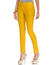 For a look that thrives on color theory, slip into XOXO's ankle-grazing skinny pants! An exposed zipper equips these standout bottoms with industrial-style cool. For a look that thrives on color theory, slip into XOXO's ankle-grazing skinny pants! An exposed zipper equips these standout bottoms with industrial-style cool.