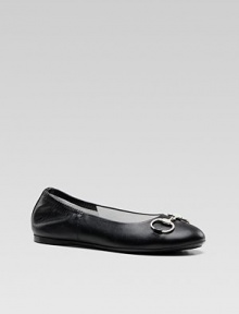Supple leather ballerina with iconic horsebit detail.Leather upper Slip-on Hypoallergenic palladium finish hardware Elastic back Rubber sole Made in Italy Additional InformationKid's Shoe Size Guide (European Equivalent) 