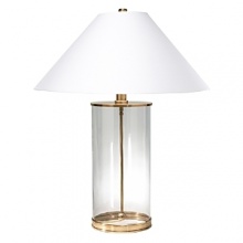 Clean, modern design with antiqued white paper coolie shade and clear crystal cylinder.