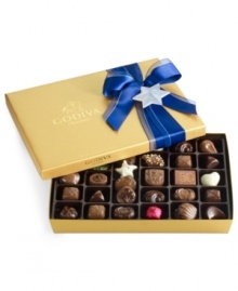 Savor the sweetness of Godiva this season with this classic assortment of Belgian chocolates. Wrapped in a gold box and tied with a bow, this Hanukkah collection is sure to bring smiles and warm hearts around the table. Savor the sweetness of Godiva this season with this classic assortment of Belgian chocolates. Wrapped in a gold box and tied with a bow, this Hanukkah collection is sure to bring smiles and warm hearts around the table.