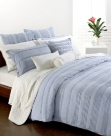 This Pure DKNY Innocence Stripe decorative pillow features diamond shaped pleats accentuated with a natural twill ribbon. Zipper closure. This Pure DKNY Innocence Stripe decorative pillow features diamond shaped pleats accentuated with a natural twill ribbon. Zipper closure.
