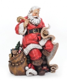 Rosy-cheeked and dressed in his classic attire, Santa checks his list with a gold quill pen in hand. Artfully hand painted on resin, this Napco collectible figurine will instantly create a festive holiday mood. Rosy-cheeked and dressed in his classic attire, Santa checks his list with a gold quill pen in hand. Artfully hand painted on resin, this Napco collectible figurine will instantly create a festive holiday mood.