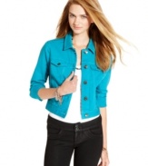 Celebrity Pink Jeans gives the denim jacket a color update! On-trend with the season's obsession with bright hues, this layer is a hot fall essential.