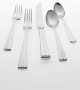 Inspired by the graceful geometry of Art Deco design, Merrill flatware features clean lines and an elegantly tapered handle that makes it the perfect partner to Merrill dinnerware and stemware. The 5-piece place settings are adorned simply with a raised, beaded detail--it's perfect for formal or casual dining.