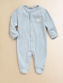 A cuddly sheep appliqué adds to the cuteness factor of this plush pima cotton footie.CrewneckLong sleeves with mitten cuffsFront snap closureBottom snapsPima cottonMachine washImported Please note: Number of snaps may vary depending on size ordered. A cuddly sheep appliqué adds to the cuteness factor of this plush pima cotton footie.CrewneckLong sleeves with mitten cuffsFront snap closureBottom snapsPima cottonMachine washImported Please note: Number of snaps may vary depending on size ordered.