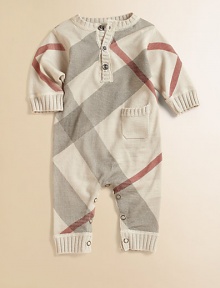 Crafted in a luxe cashmere blend, this wonderfully soft knit is adorned with classic check pattern and decorative buttons.CrewneckLong sleevesButton frontPatch PocketRib-knit collar, cuffs and hemBottom snaps50% cashmere/50% cottonHand wash or dry cleanImported Please note: Number of buttons may vary depending on size ordered. 