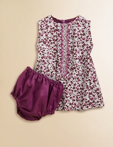 A rich floral print defines this beautiful set with smocked appliqué and center ruffles. Round neckSleevelessCenter appliqué with ruffled trimBack zipFully lined70% cotton viscose/30% cottonHand wash or dry cleanImported A rich floral print defines this beautiful set with smocked appliqué and center ruffles. Round neckSleevelessCenter appliqué with ruffled trimBack zipFully lined70% cotton viscose/30% cottonHand wash or dry cleanImported